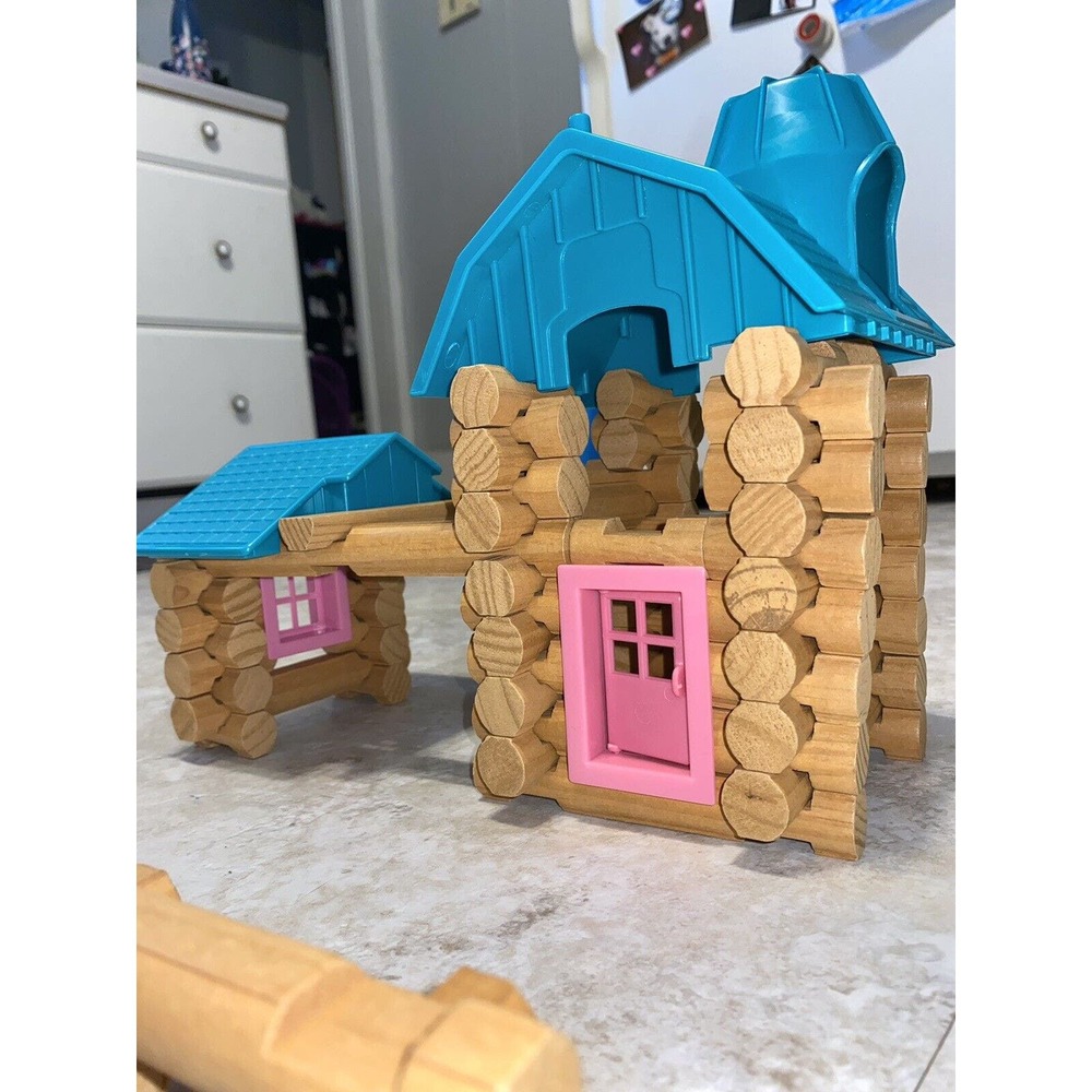 The Original Lincoln Real Wood Logs Buckaroo Barn Building Set 100Pcs -Vintage
